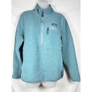 Patagonia Jacket Womens Medium Blue Retro Pile Fleece Marsupial 1/4 Zip Pullover